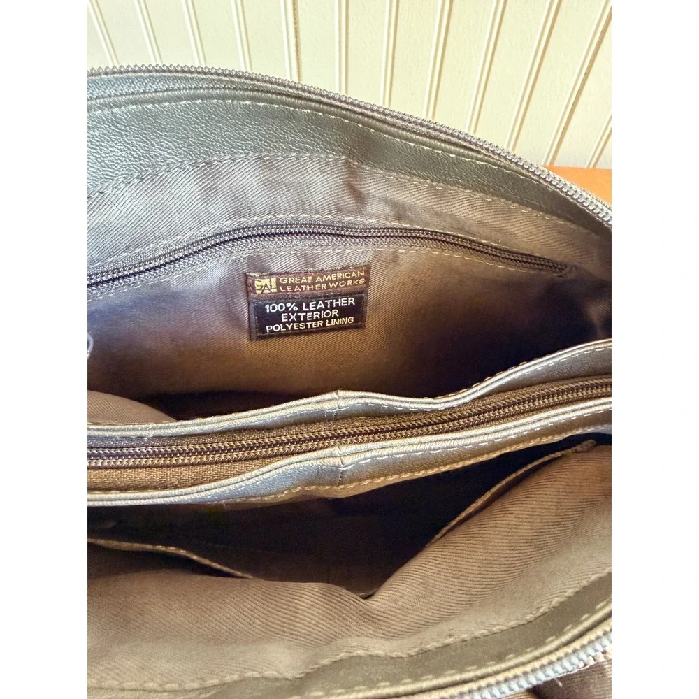 Great American Leather‎ Works Leather Crossbody Shoulder Bag Grey Satchel Purse - Picture 6 of 10